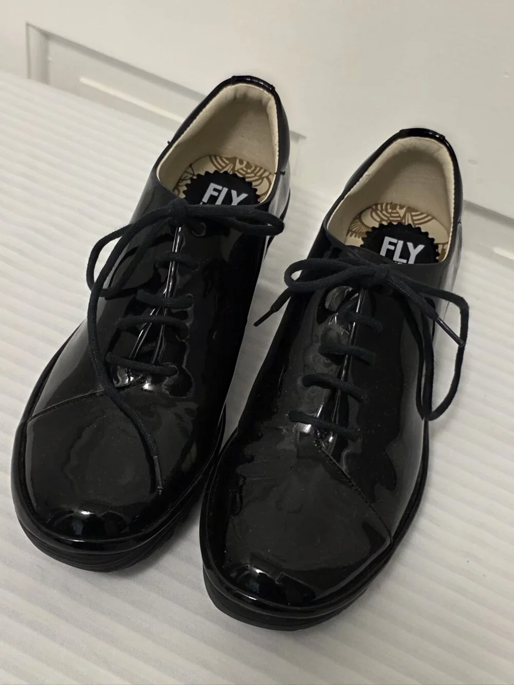 FLY London Black Patent Lace-Up Platform Shoes Size 39=8/8.5 US